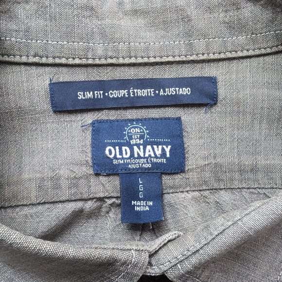 Old Navy Shirt, Men's Size Large, Brown, Button Down Long Sleeve, Slim Fit - Picture 3 of 6